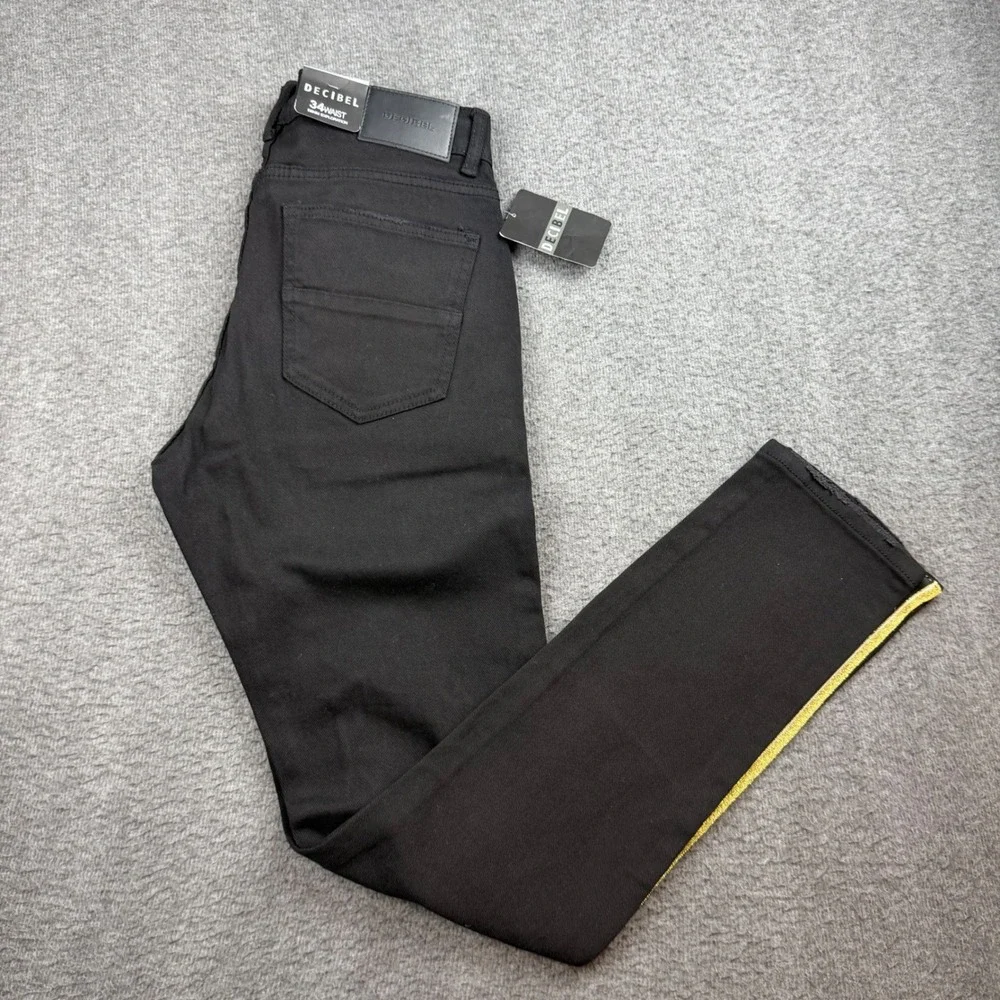 Decibel Distressed Jeans Men's 34 Black Gold Side Stripe Ripped Streetwear Denim